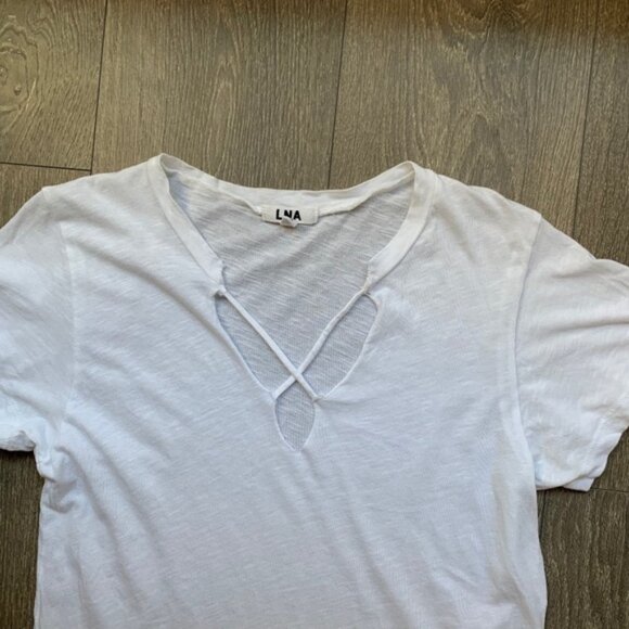 Revolve LNA T-Shirt Short Sleeve Tee Cross Strap Burnout Cotton White Size XS - Picture 4 of 10